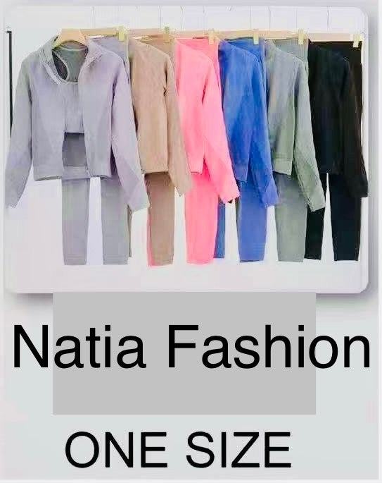 Sportanzug Trainingsanzug 3-teilig Damen Hose Jacke Top stretch Einheitsgröße