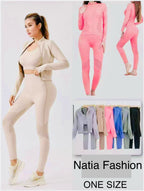 Sportanzug Trainingsanzug 3-teilig Damen Hose Jacke Top stretch Einheitsgröße