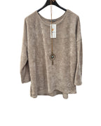 Pullover Damen Rundhalsausschnitt samtstrick Einheitsgröße 40 bis 46