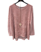 Pullover Damen Rundhalsausschnitt samtstrick Einheitsgröße 40 bis 46