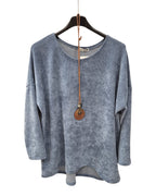 Pullover Damen Rundhalsausschnitt samtstrick Einheitsgröße 40 bis 46