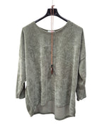 Pullover Damen Rundhalsausschnitt samtstrick Einheitsgröße 40 bis 46