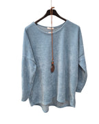 Pullover Damen Rundhalsausschnitt samtstrick Einheitsgröße 40 bis 46