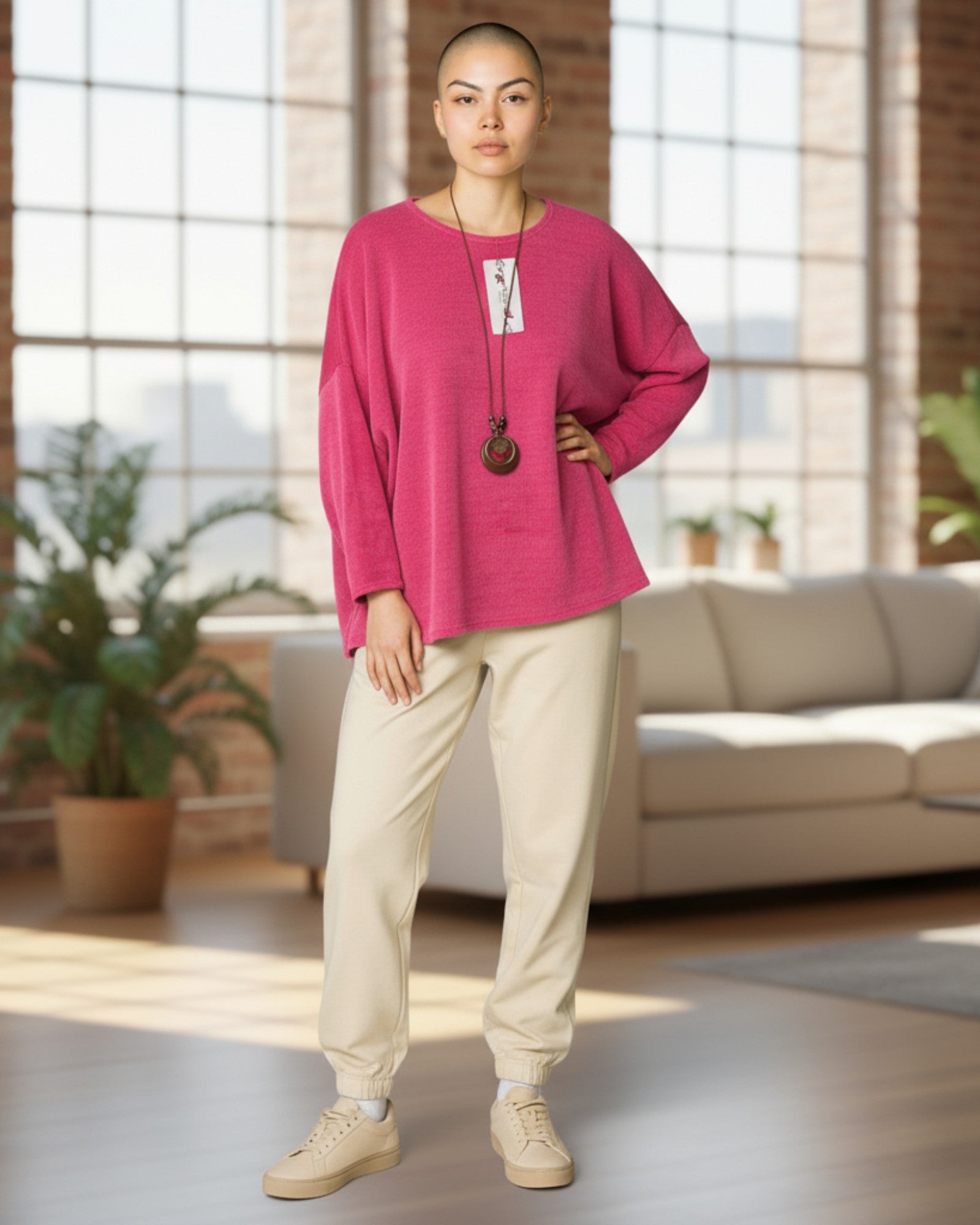 Pullover Damen Rundhalsausschnitt samtstrick Einheitsgröße 40 bis 46